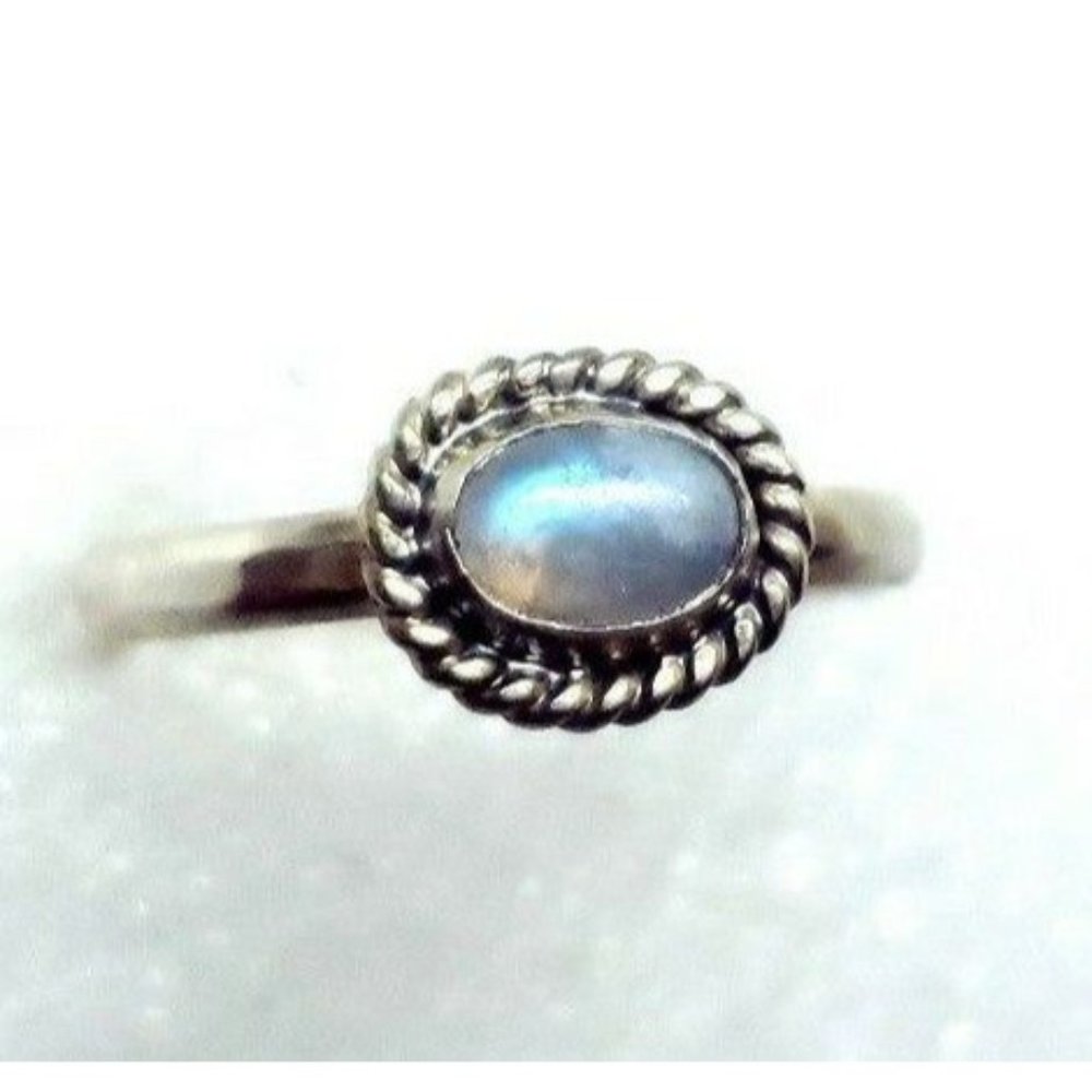 925 sterling silver moonstone crystal Ring blue fire handmade jewelry